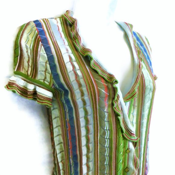 Missoni Tops - Missoni Pointelle Knit Top Green Striped Lurex Ruffle Lettuce Luxury Designer S